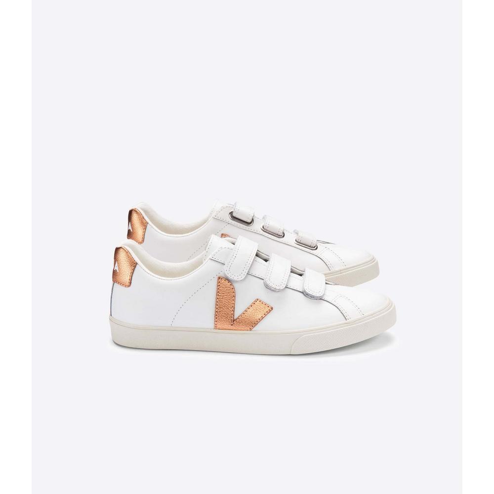 Women\'s Veja 3-LOCK LEATHER Sneakers White/Orange | ZA 604UZG